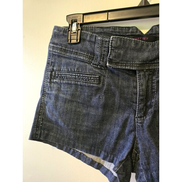 Vintage Y2K Smart Set Shorts Cutout Dark Wash Denim Low Rise Cute Sz 7 - Picture 3 of 7